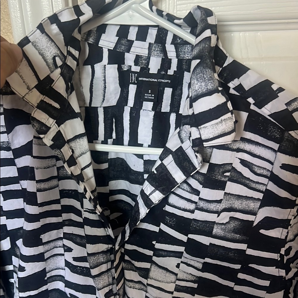 INC International Concepts Men’s Zebra Print Black and White Button Up